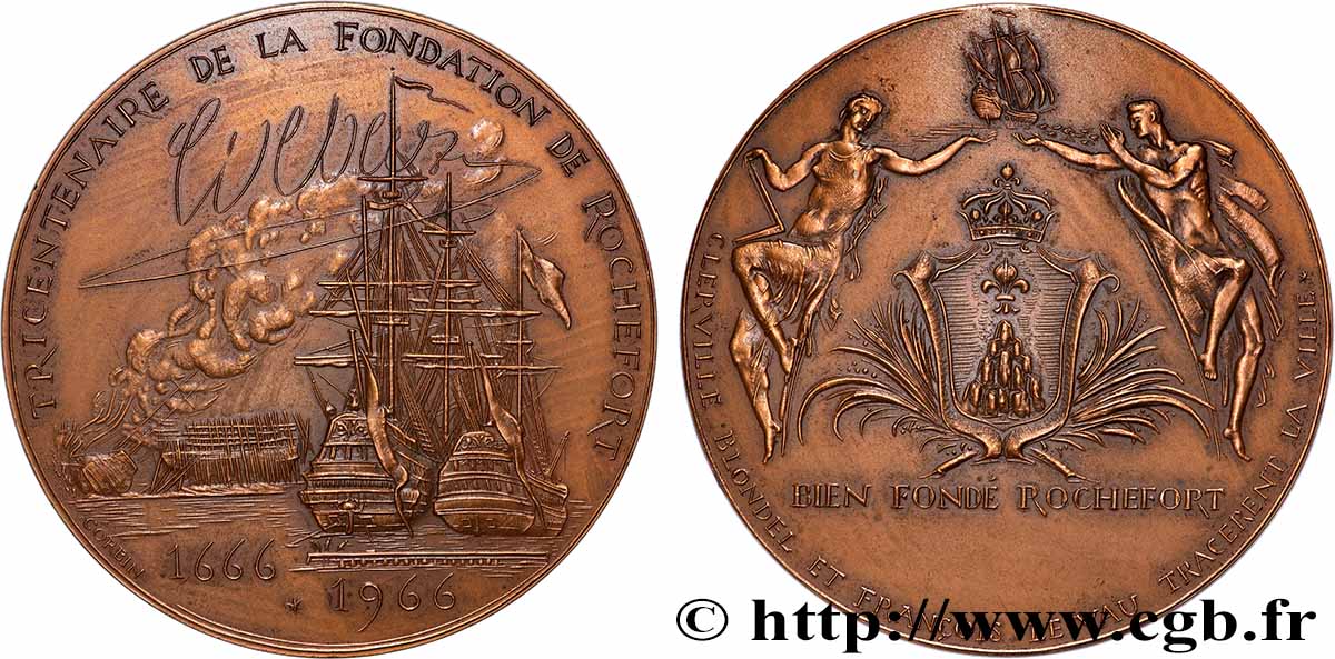 CINQUIÈME RÉPUBLIQUE Médaille de récompense, Tricentenaire de la fondation de Rochefort SUP
