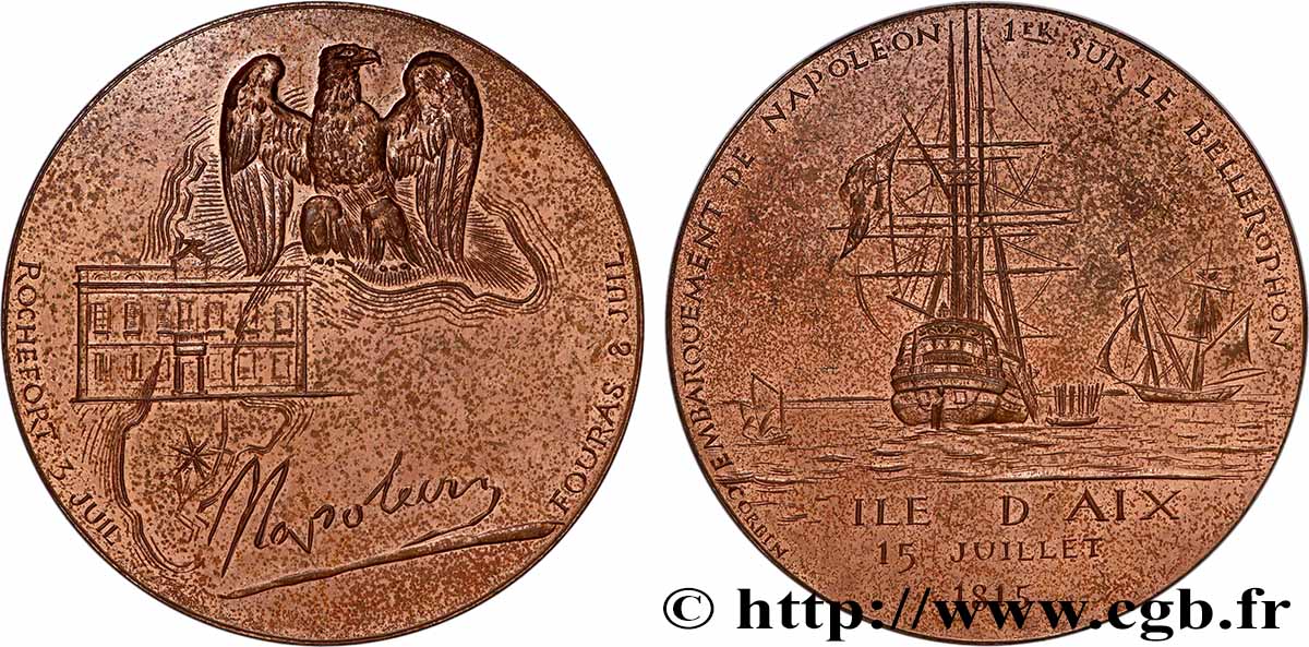 LOUIS XVIII Médaille, Embarquement de Napoléon pour Sainte-Hélène TTB+