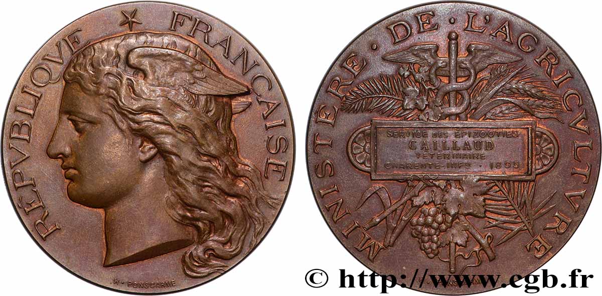 III REPUBLIC Médaille, Service des épizooties AU