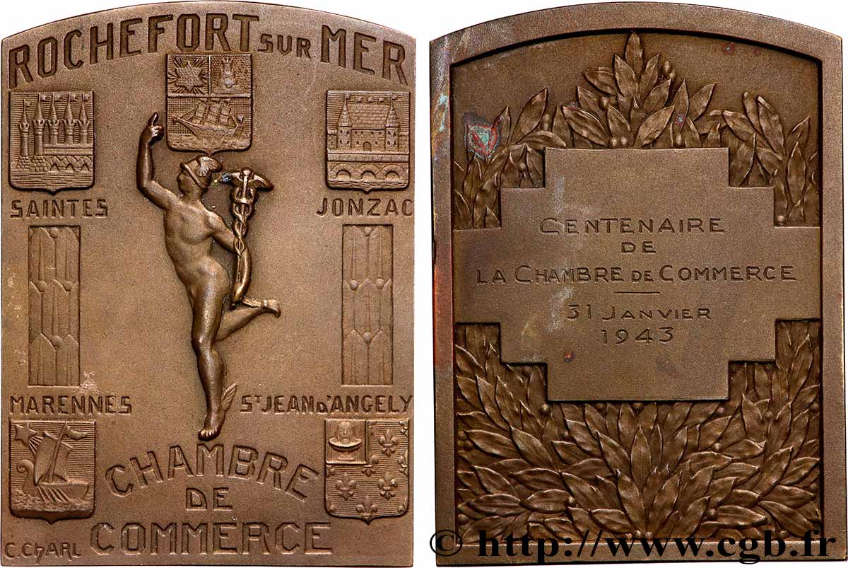 ETAT FRANÇAIS Plaquette, Centenaire de la chambre de commerce VZ
