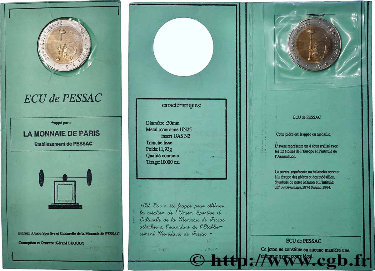 CINQUIÈME RÉPUBLIQUE Médaille, Double Écu, Union sportive et culturelle de la Monnaie SUP