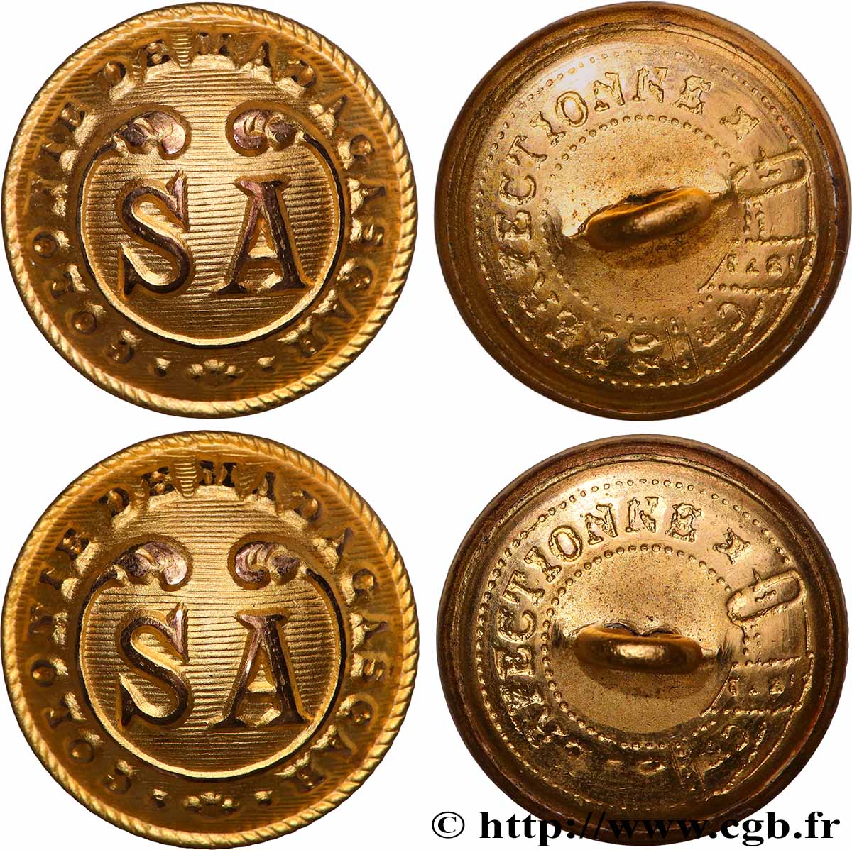 MADAGASCAR Lot 2 boutons, Colonie Madagascar SUP