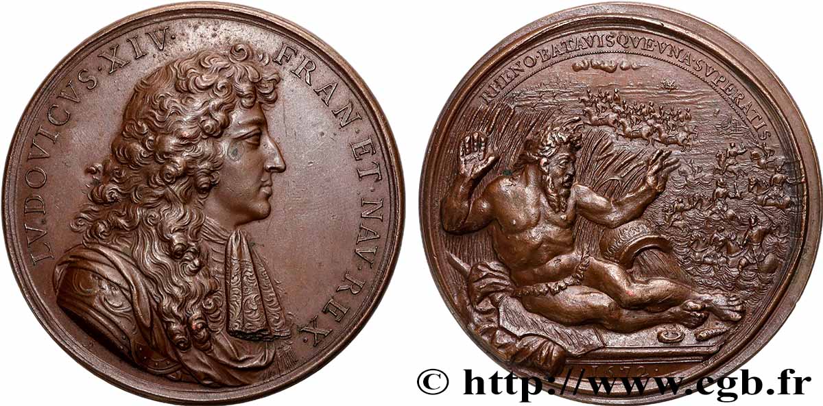 LOUIS XIV &nbsp;THE SUN KING&nbsp; Médaille, Passage du Rhin, refrappe AU