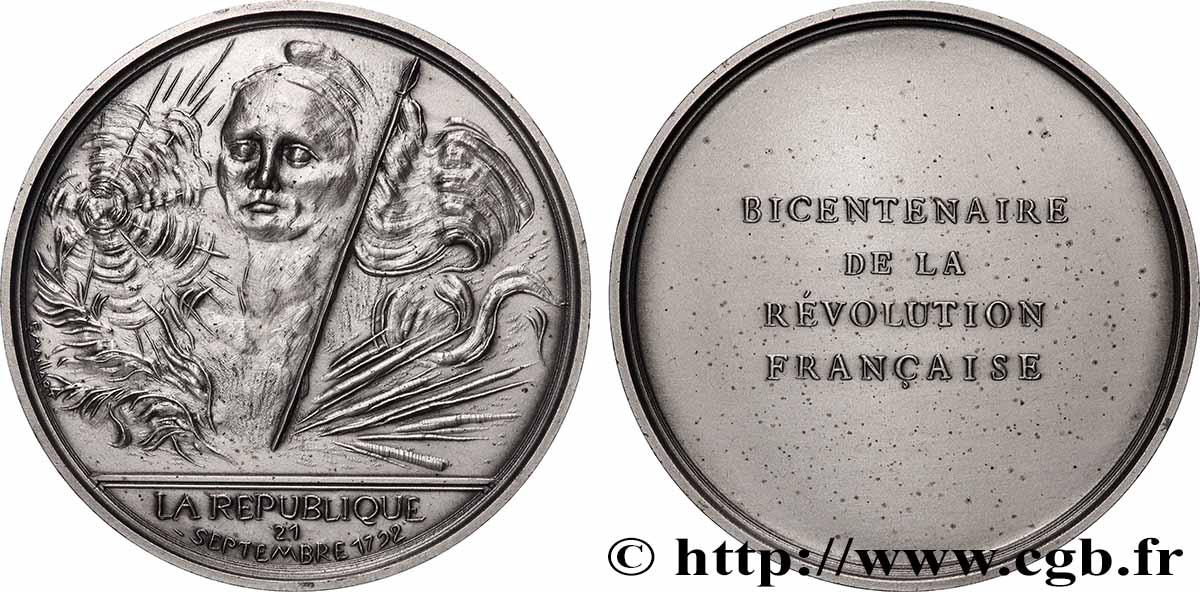 QUINTA REPUBBLICA FRANCESE Médaille, Bicentenaire de la Révolution, La République SPL