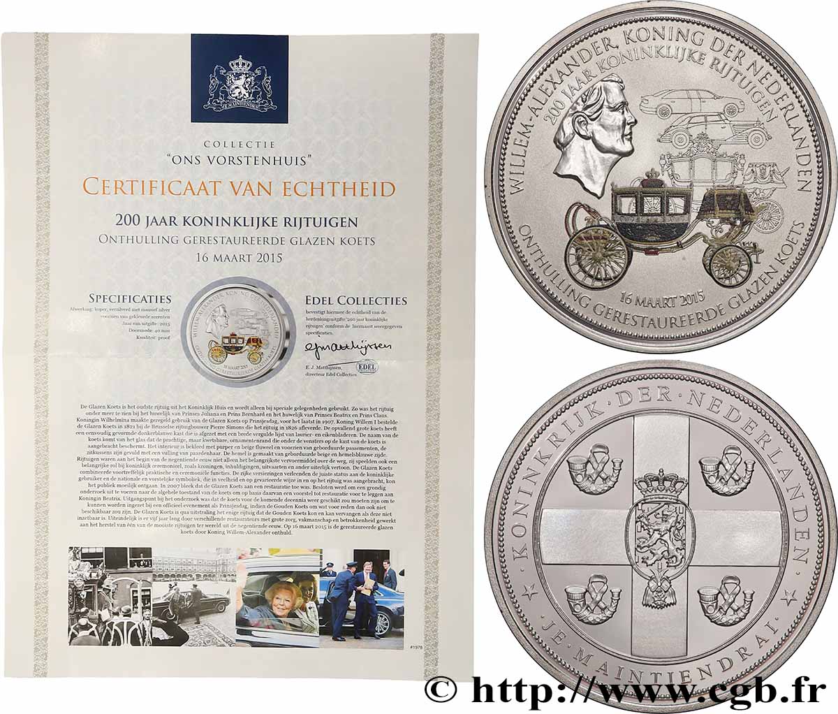 PAYS-BAS Médaille, 200 ans de Carrosses royaux SUP