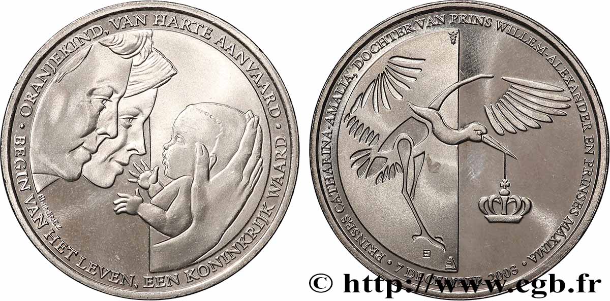 PAYS-BAS Médaille, Naissance de Catharina-Amalia des Pays-Bas TTB+