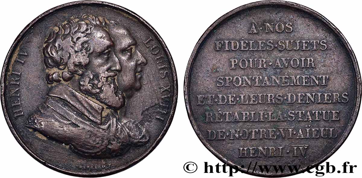 LOUIS XVIII Médaille, Rétablissement de la statue de Henri IV le 28 octobre 1817 TB+
