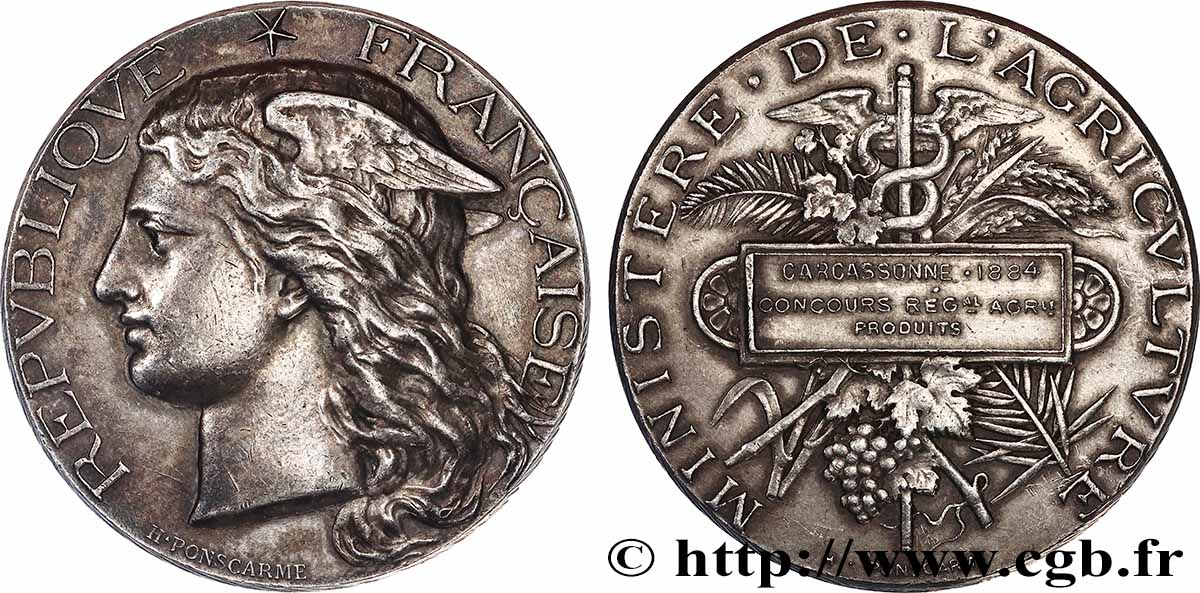 III REPUBLIC Médaille, Concours régional agricole, Produits XF