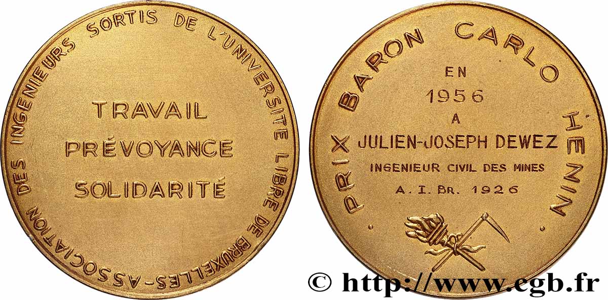 BELGIQUE - ROYAUME DE BELGIQUE - BAUDOUIN Ier Médaille, Association des ingénieurs sortis de l’Université libre de Bruxelles, Prix Baron Carlo Henin VZ
