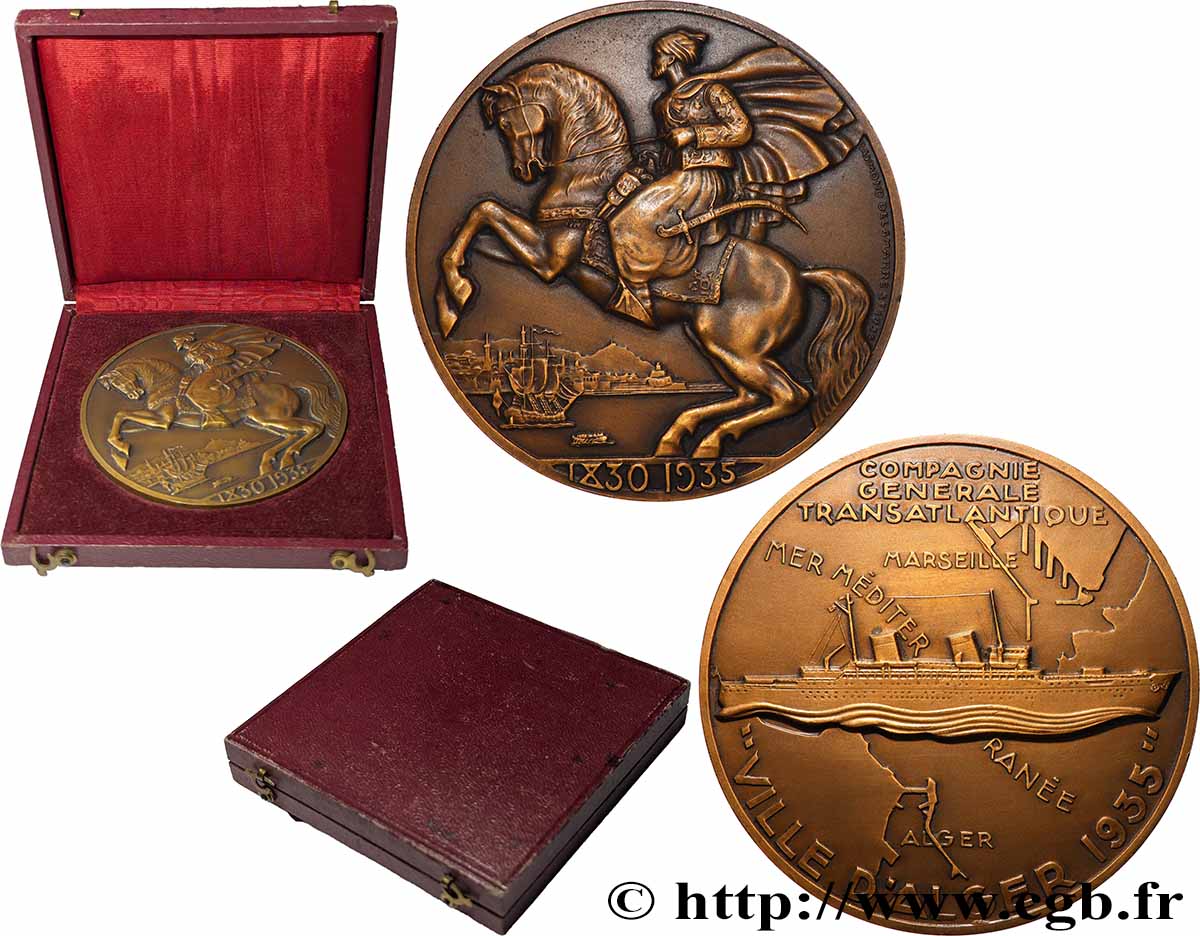 SEA AND NAVY : SHIPS AND BOATS Médaille, Mise en service du “Ville d’Alger” AU