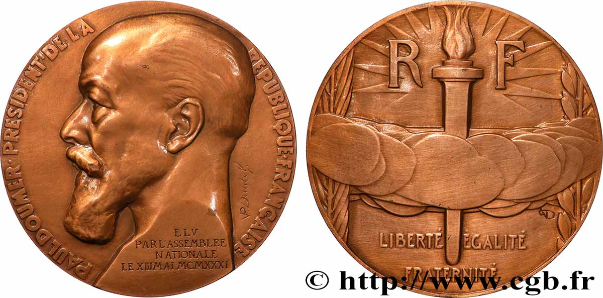 III REPUBLIC Médaille, Élection de Paul Doumer AU