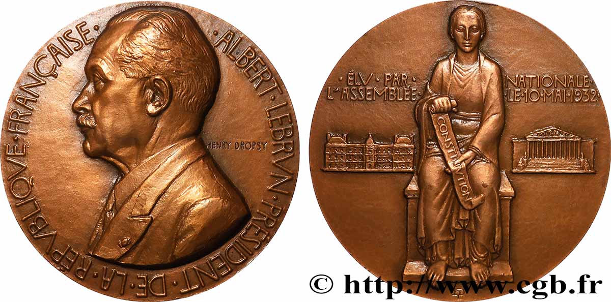 III REPUBLIC Médaille, Élection d’Albert Lebrun AU