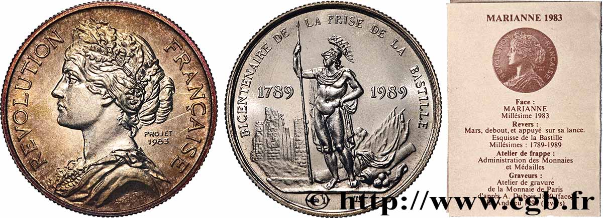 CINQUIÈME RÉPUBLIQUE Médaille, Bicentenaire de la prise de la Bastille SPL