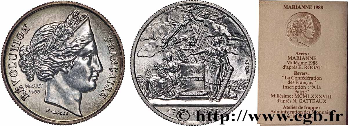 CINQUIÈME RÉPUBLIQUE Médaille, Bicentenaire de la Révolution Française, La Confédération des Français SPL