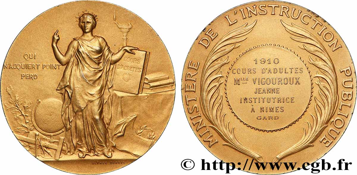 III REPUBLIC Médaille, Cours d’adultes AU