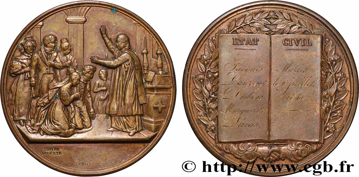 LOUIS-PHILIPPE I Médaille de mariage, État Civil AU