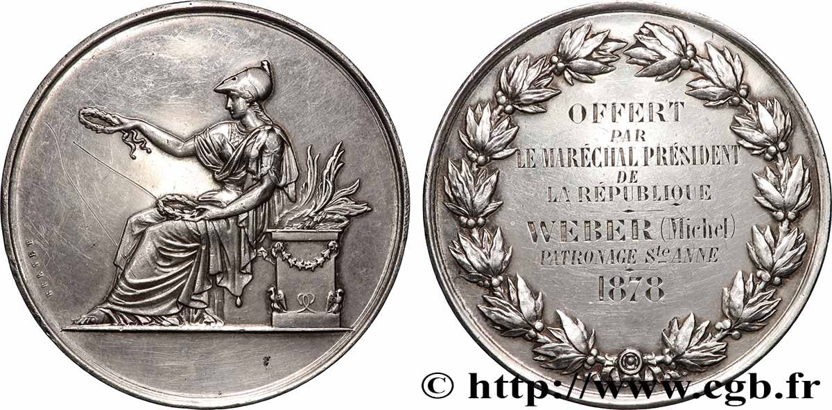 III REPUBLIC Médaille, Offerte par le Maréchal président de la République XF