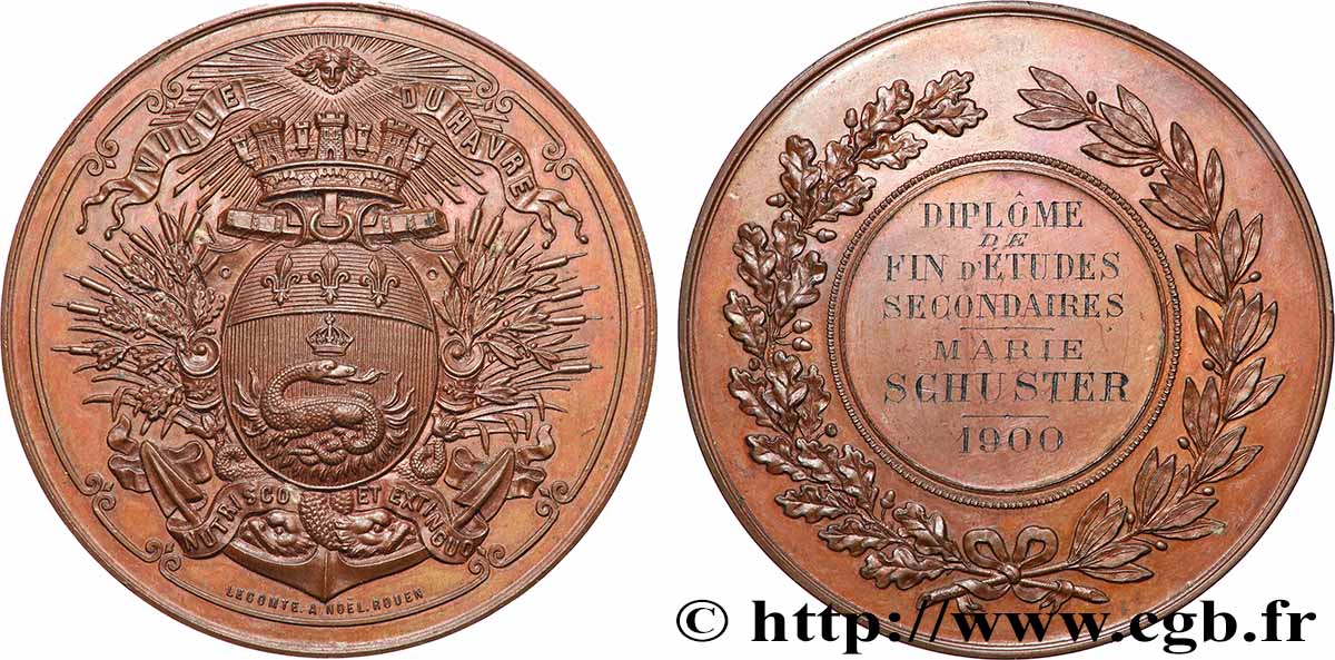 III REPUBLIC Médaille, Diplôme de fin d’études secondaires AU