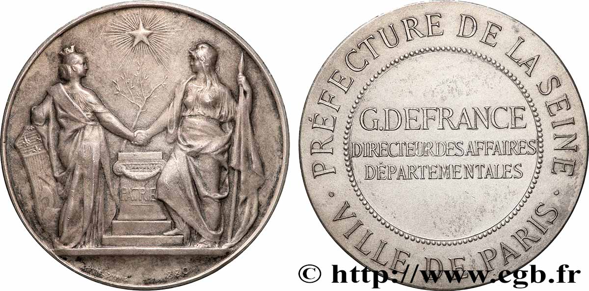 III REPUBLIC Médaille, Préfecture de la Seine AU