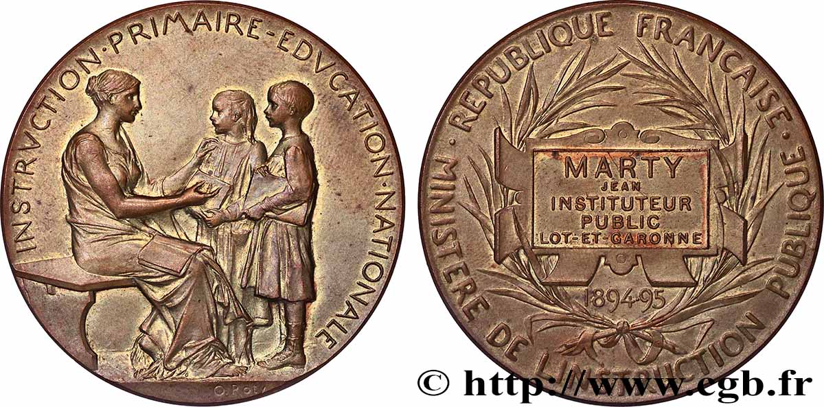 III REPUBLIC Médaille, Ministère de l’Instruction publique AU