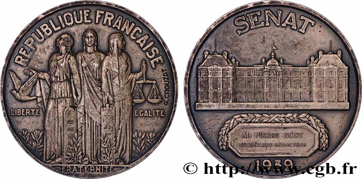 TROISIÈME RÉPUBLIQUE Médaille, Sénat, Secrétaire rédacteur TTB+