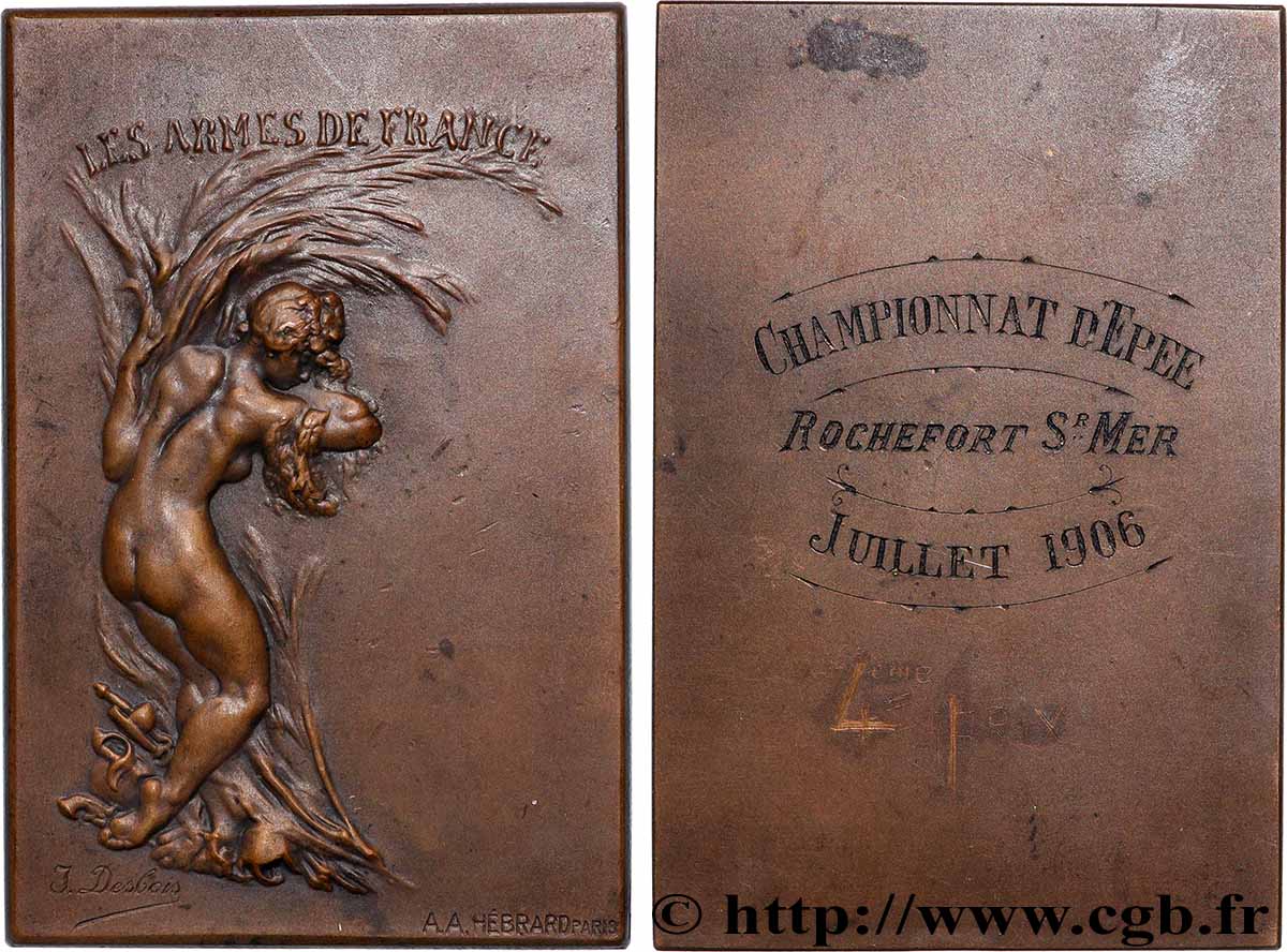 TROISIÈME RÉPUBLIQUE Plaquette, Les armes de France, Championnat d’épée TTB+
