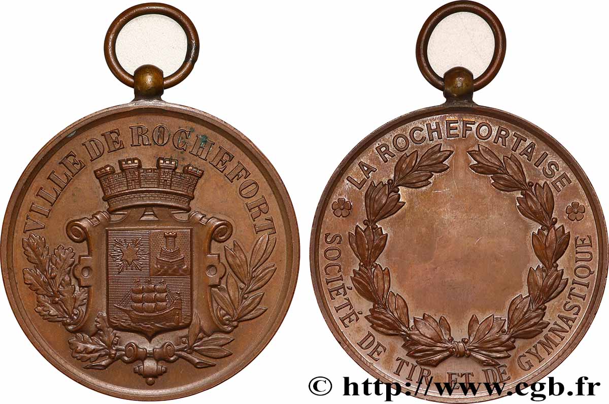 TROISIÈME RÉPUBLIQUE Médaille, La Rochefortaise, Société de Tir et gymnastique SUP