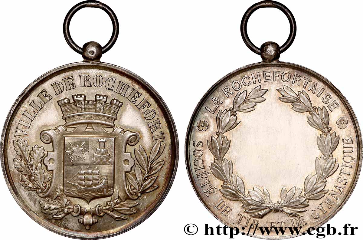 TROISIÈME RÉPUBLIQUE Médaille, La Rochefortaise, Société de Tir et gymnastique SUP