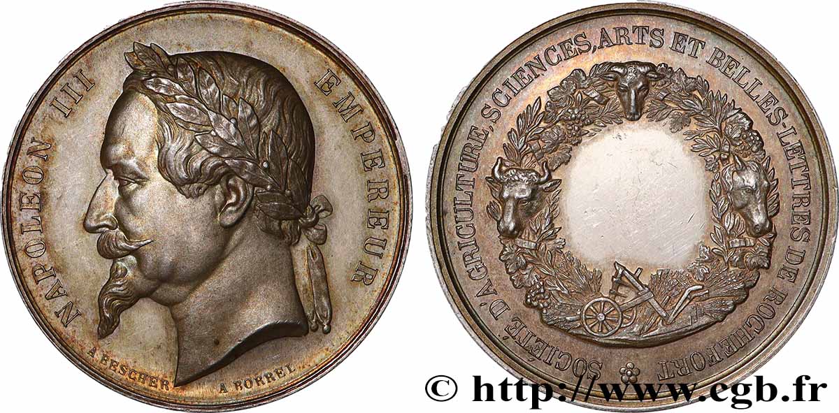 SECOND EMPIRE Médaille, Société d’agriculture, sciences, arts et belles-lettres AU/AU