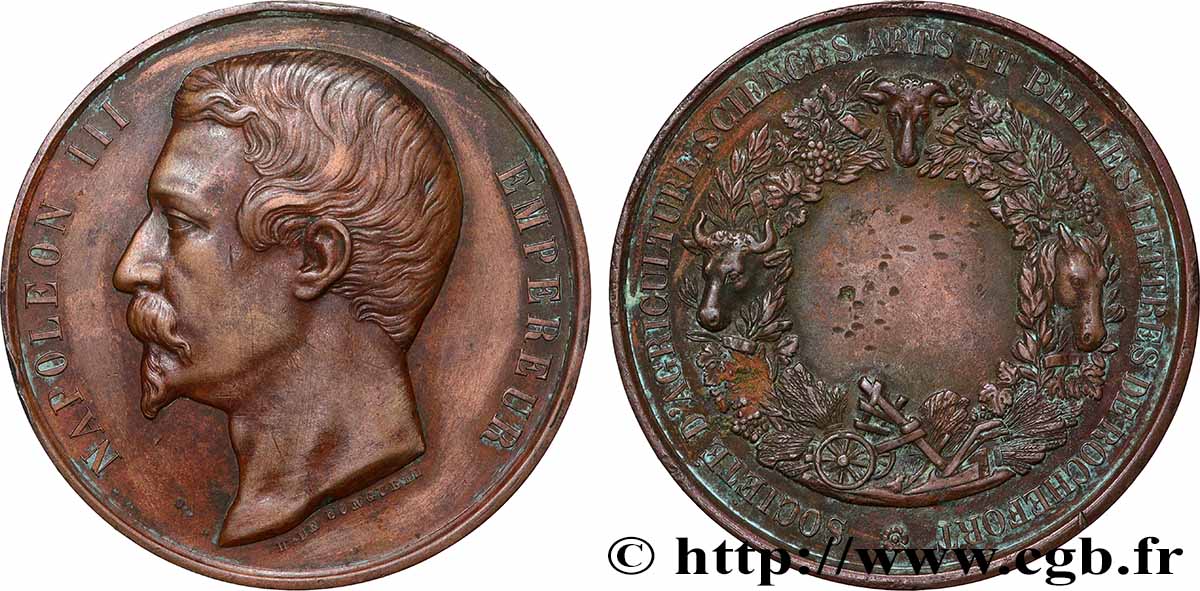 SECOND EMPIRE Médaille, Société d’agriculture, sciences, arts et belles-lettres TTB/TB+