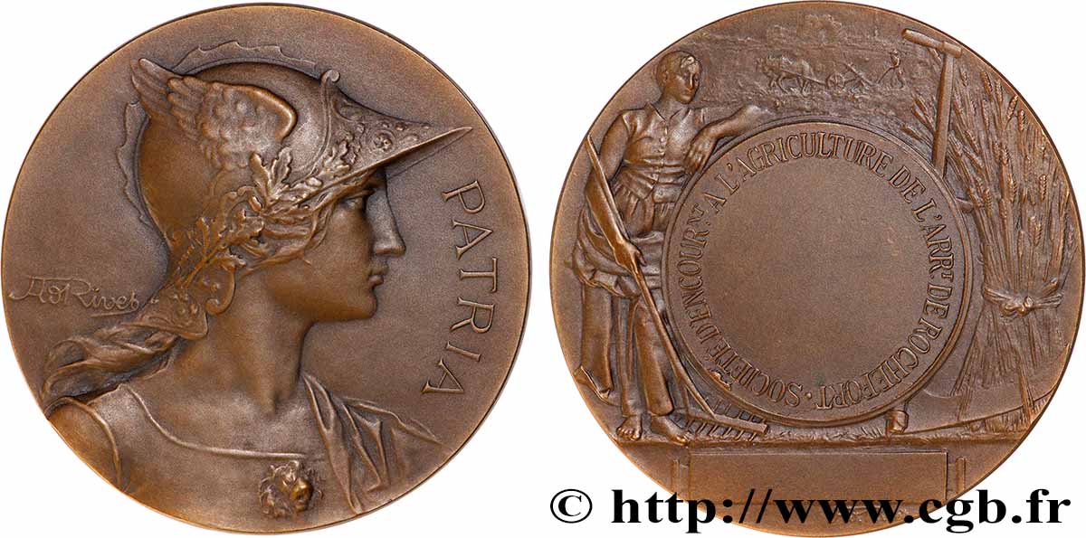 SOCIÉTÉS D&nbsp;AGRICULTURE, HORTICULTURE, PÊCHE ET CHASSE Médaille PATRIA, Société d’encouragement à l’agriculture SUP