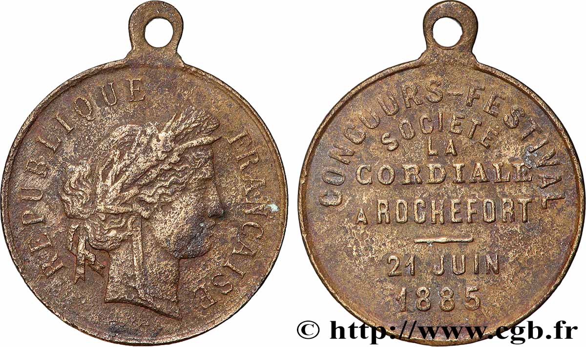TROISIÈME RÉPUBLIQUE Médaille, Concours festival, Société La Cordiale TB+