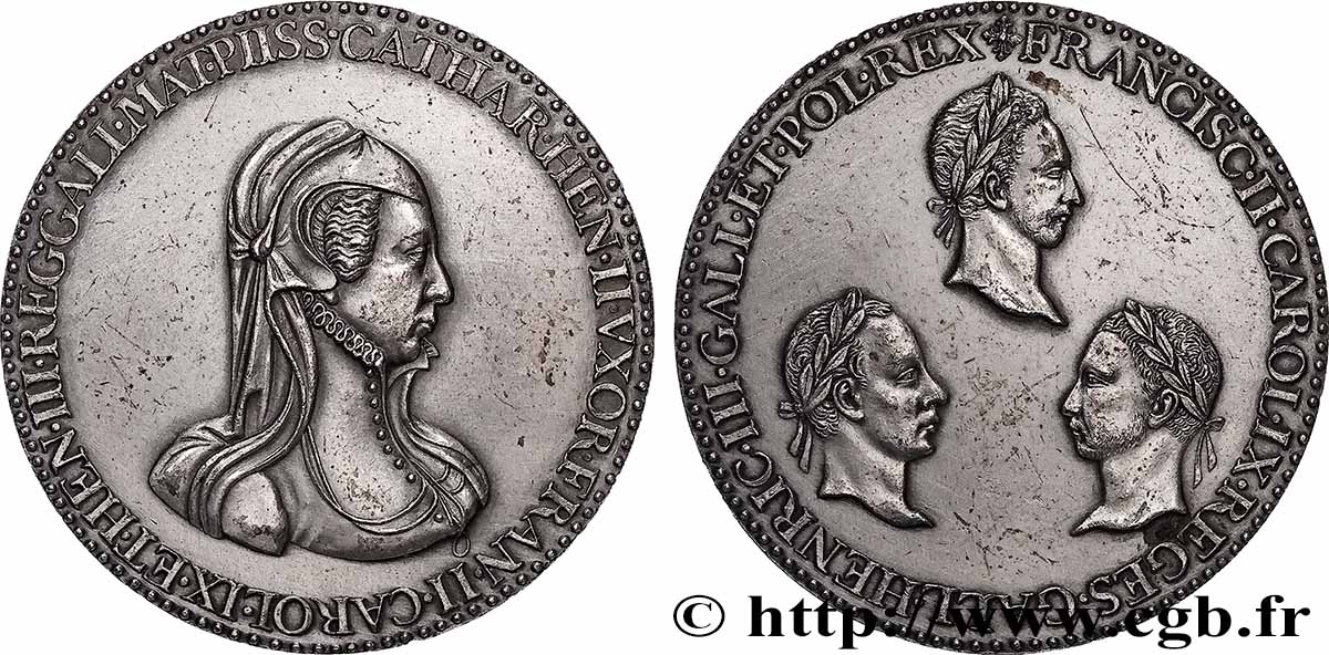 CATHERINE OF MEDICIS Médaille, Catherine de Médicis et ses fils, refrappe AU
