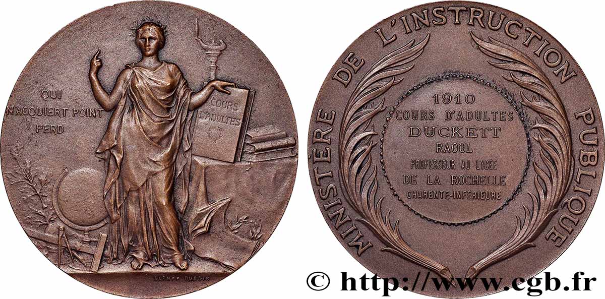 TROISIÈME RÉPUBLIQUE Médaille, Cours d’adultes SUP