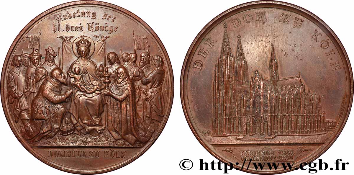 ALLEMAGNE - ROYAUME DE PRUSSE - GUILLAUME Ier Médaille, Achèvement de la cathédrale de Cologne SUP/TTB+