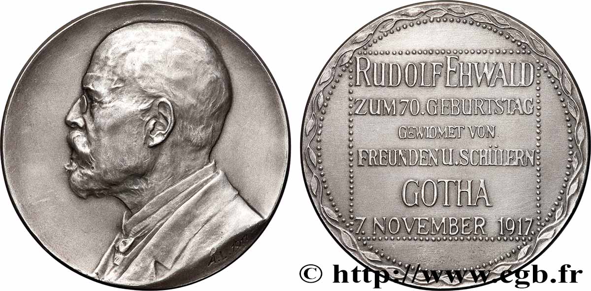 GERMANY - KINGDOM OF PRUSSIA - WILLIAM II Médaille, 70e anniversaire de Rudolf Ehwald AU/AU