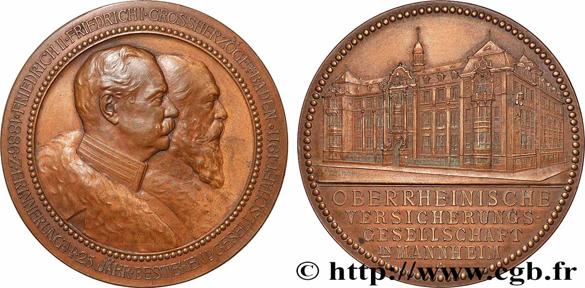 ALLEMAGNE - ROYAUME DE PRUSSE - GUILLAUME II Médaille, 25e anniversaire de la Compagnie d’assurances SUP/TTB+