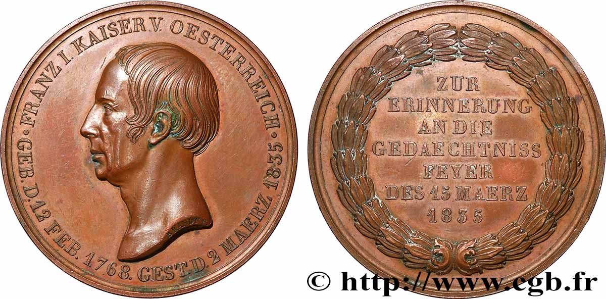 AUTRICHE - FRANÇOIS Ier D&nbsp;AUTRICHE Médaille, Commémoration du décès de François Ier TTB+