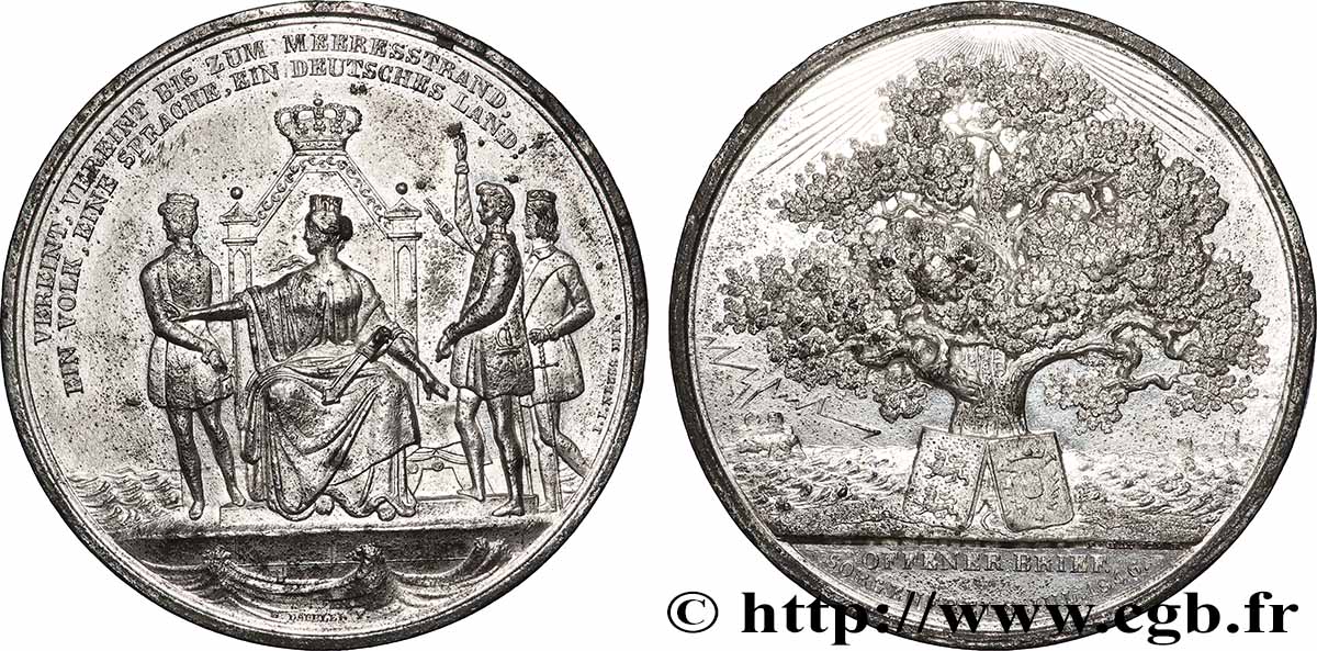 ALLEMAGNE - SCHLESWIG-HOLSTEIN Médaille, Lettre ouverte du 8 juillet 1846 TTB/TTB+