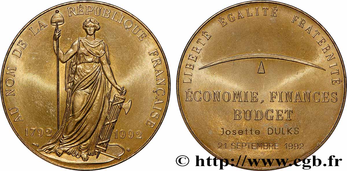 FUNFTE FRANZOSISCHE REPUBLIK Médaille, Économie, finance et budget, Au nom de la République Française VZ