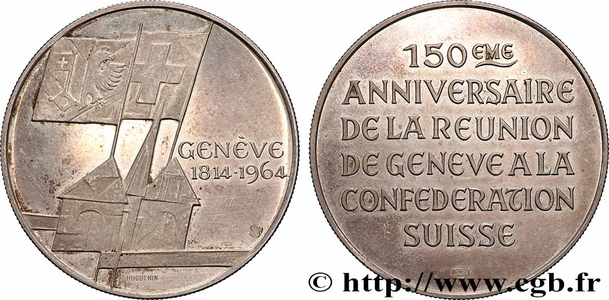 SWITZERLAND - REPUBLIC OF GENEVA Médaille, 150e anniversaire de la réunion de Genève à la confédération Suisse AU/AU