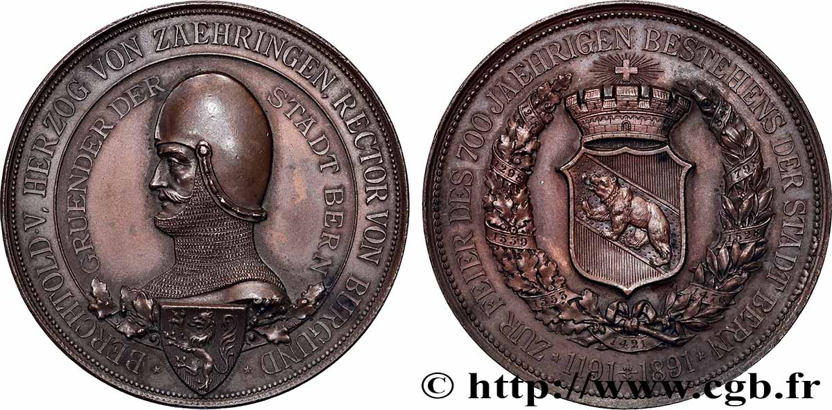 SWITZERLAND - CANTON OF BERN Médaille, 700e anniversaire de fondation de Bern AU/AU