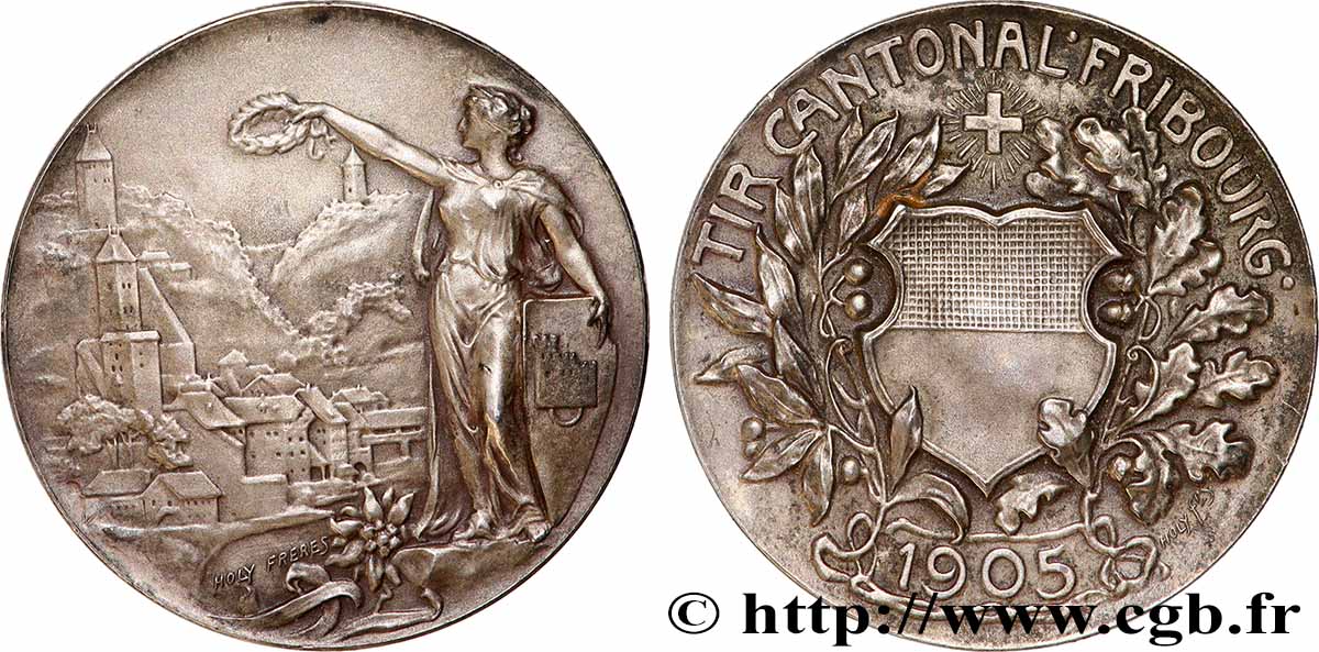 SUISSE - CANTON DE FRIBOURG Médaille, Tir cantonal TTB+