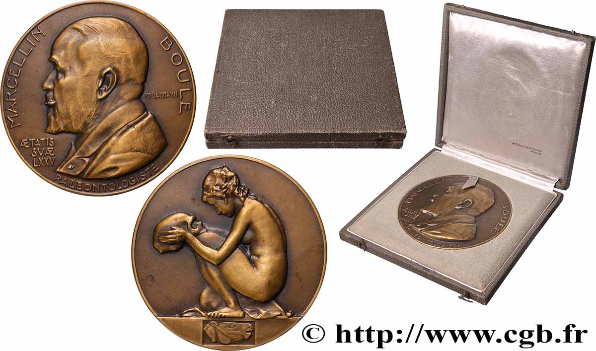 III REPUBLIC Médaille, 75e anniversaire de Marcellin Boule, paléontologue AU