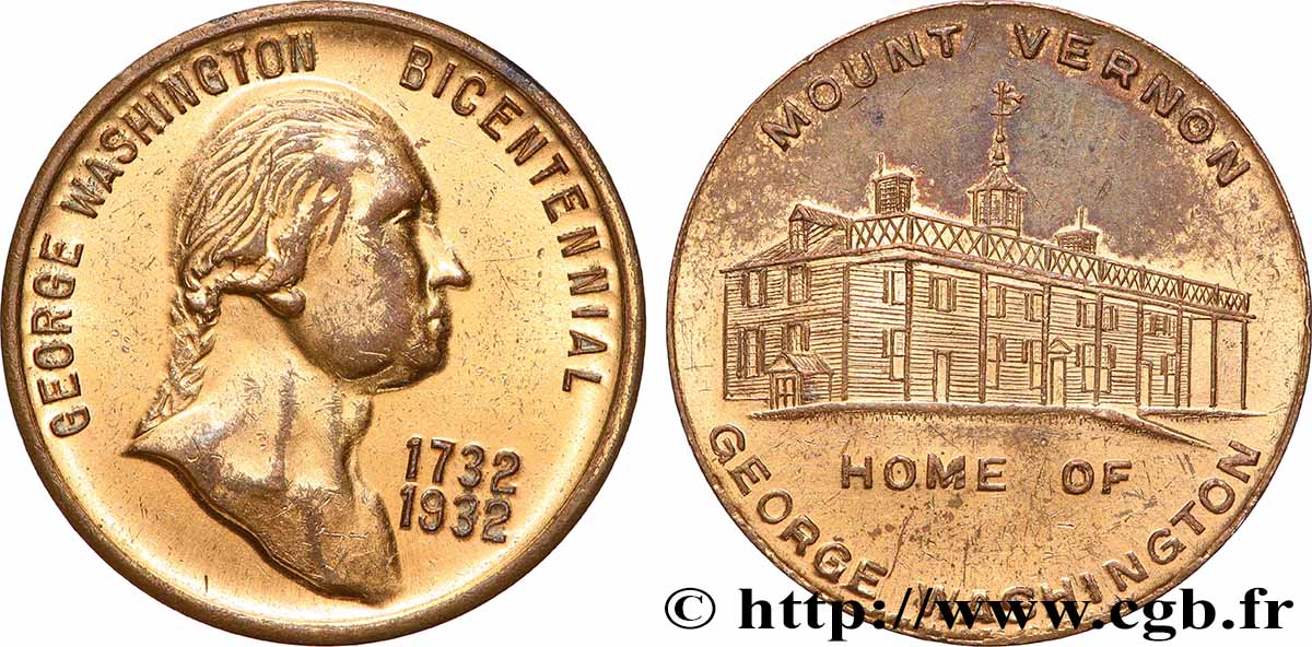 ÉTATS-UNIS D&nbsp;AMÉRIQUE Médaille, Mount Vernon TTB+