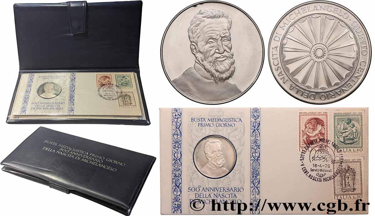 ITALIE Enveloppe “Timbre médaille”, 500e anniversaire de la naissance de Michel-Ange SUP