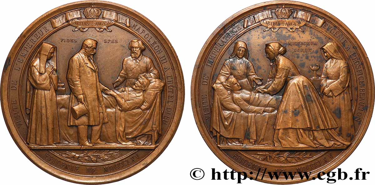 ZWEITES KAISERREICH Médaille, Visites de l’Empereur à l’Hôtel-Dieu et de l’Impératrice à l’Hospice de Beaujon, refrappe SS