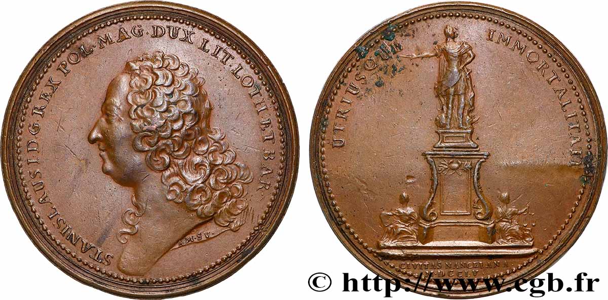LOUIS XV DIT LE BIEN AIMÉ Médaille, Stanislas Leszczynski, Inauguration de sa statue BB