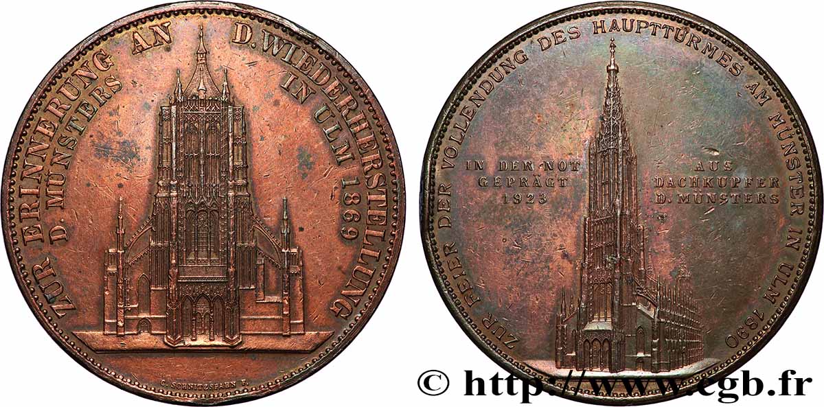 ALLEMAGNE - ULM Médaille, Souvenir à la restauration de la cathédrale Münster à Ulm TTB