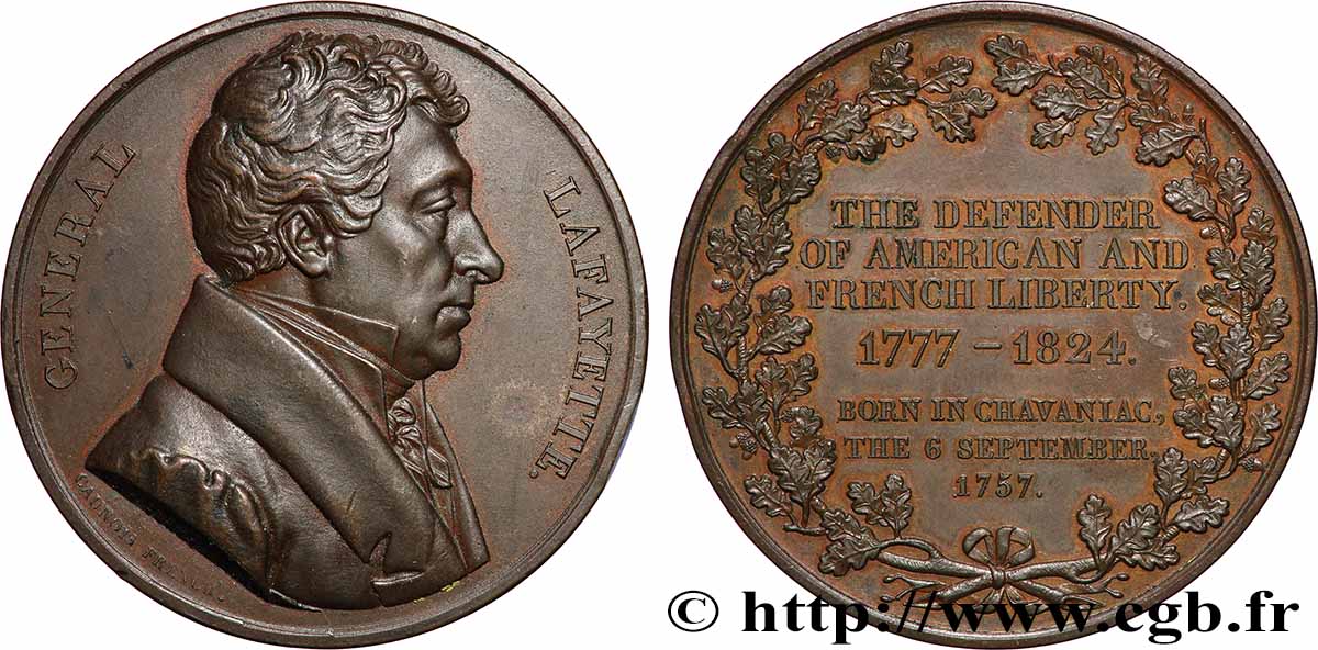 CHARLES X Médaille, Général La Fayette, réutilisée pour la fête maçonnique de la loge des enfants d’Hiram, Orient de Lyon AU